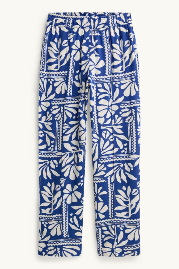 Femei - Pantaloni de stofă - talie medie - straight fit - cu model - alb / albastru