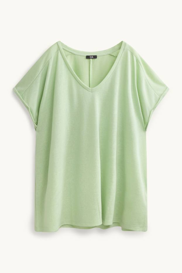 Femmes - T-shirt à col V - relaxed fit - vert clair