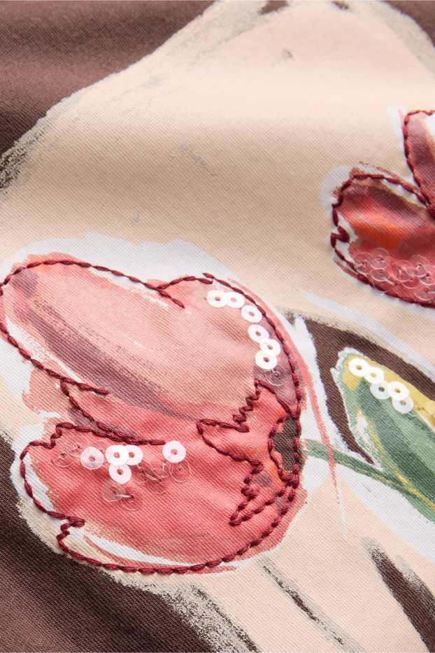 Donna - T-shirt - regular fit - effetto brillante - marrone