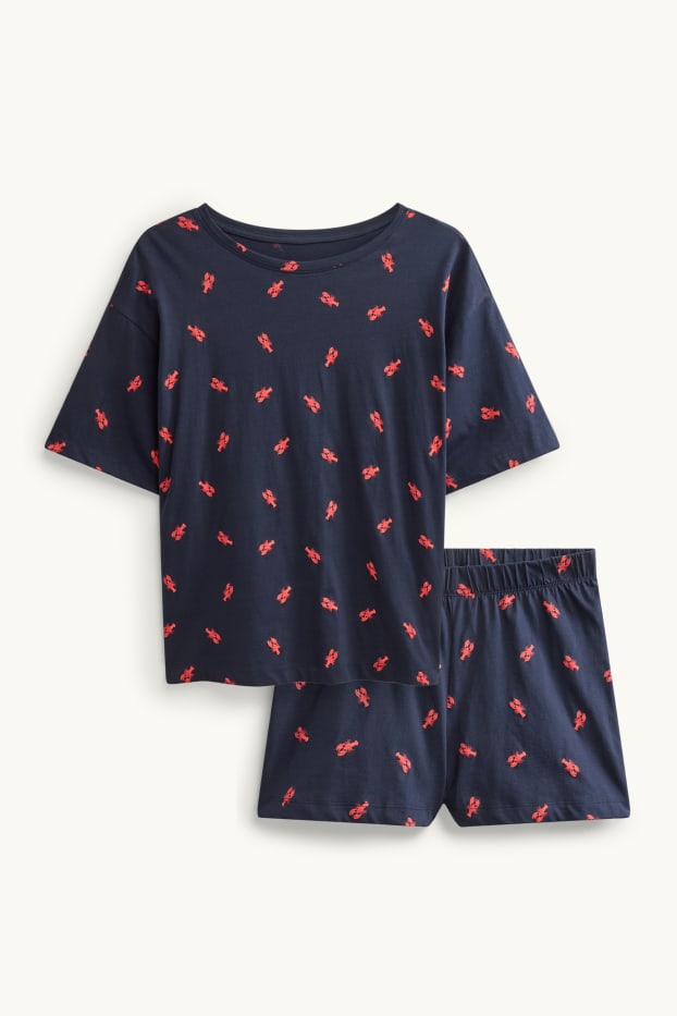 Femei - Pijama scurtă - cu model - albastru închis