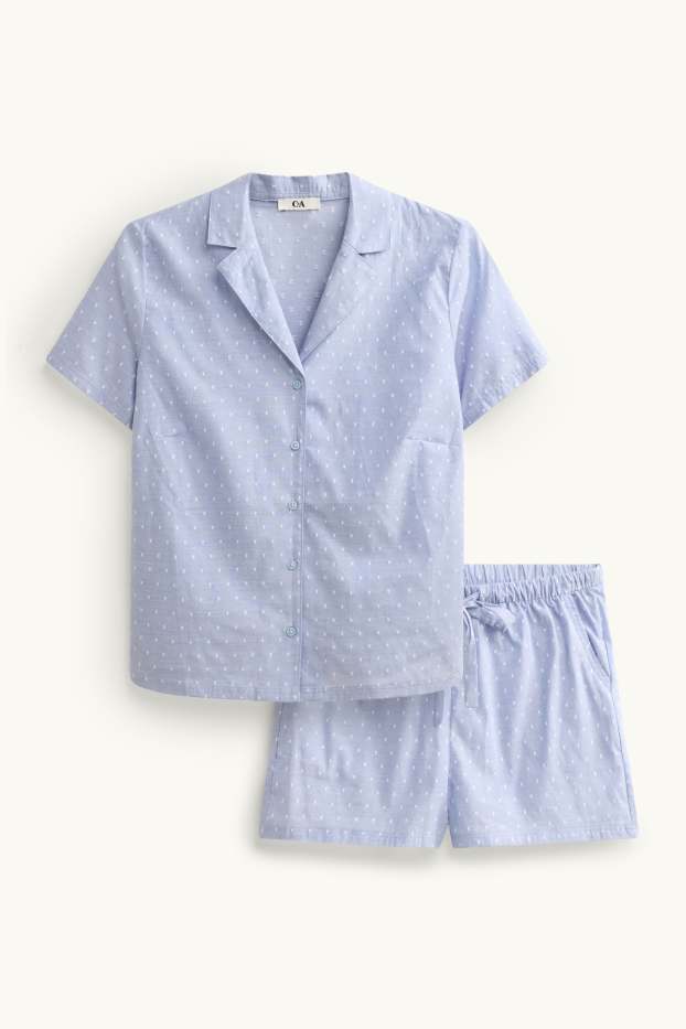 Femei - Pijama scurtă - cu buline - albastru deschis