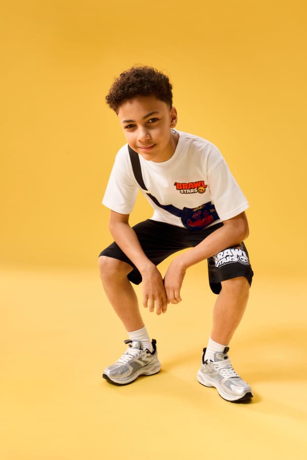 Nen - Brawl Stars - conjunt - samarreta de mànigues curtes i pantalons curts de xandall - 2 peces - negre/blanc