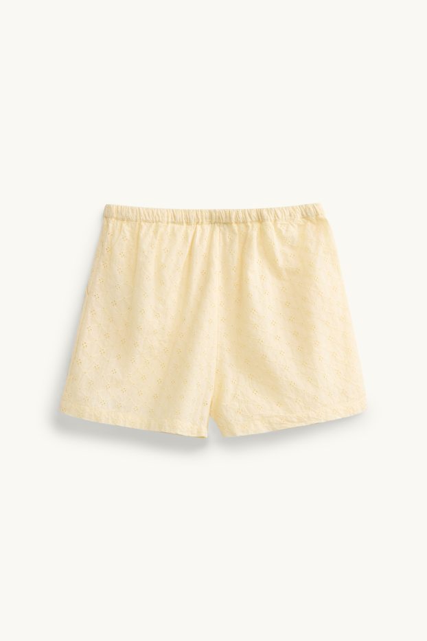 Dámské - Šortky - mid waist - anglická krajka - žlutá