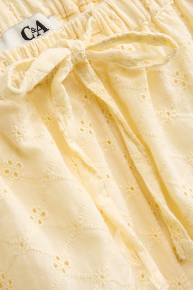 Dámské - Šortky - mid waist - anglická krajka - žlutá