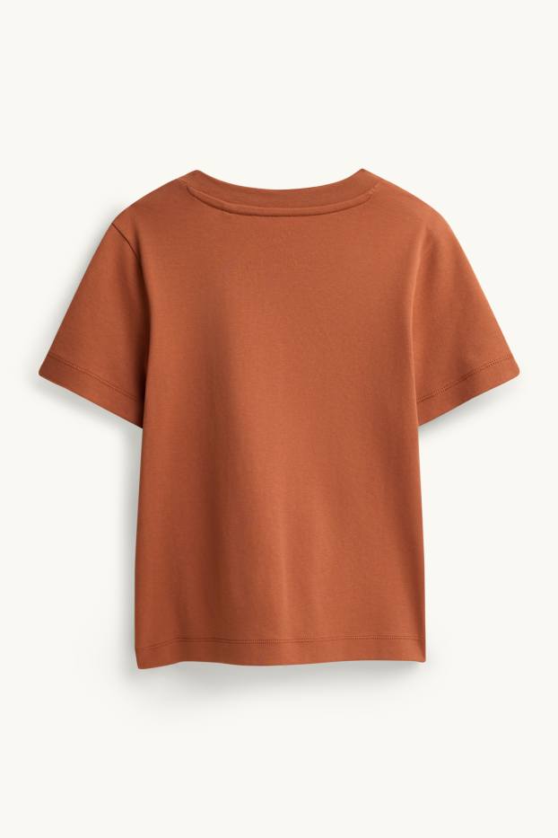 Dames - T-shirt met V-hals - slim fit - bruin