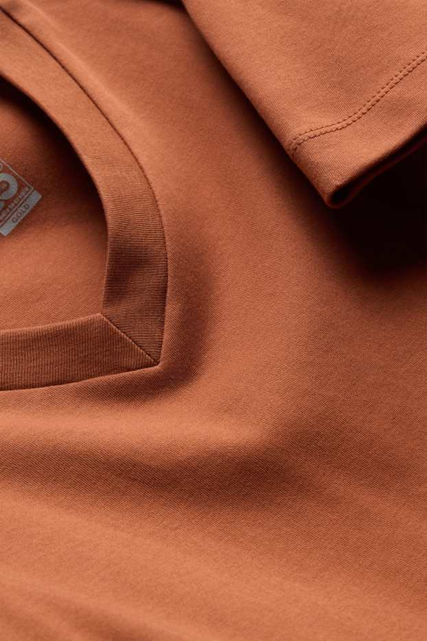 Dames - T-shirt met V-hals - slim fit - bruin