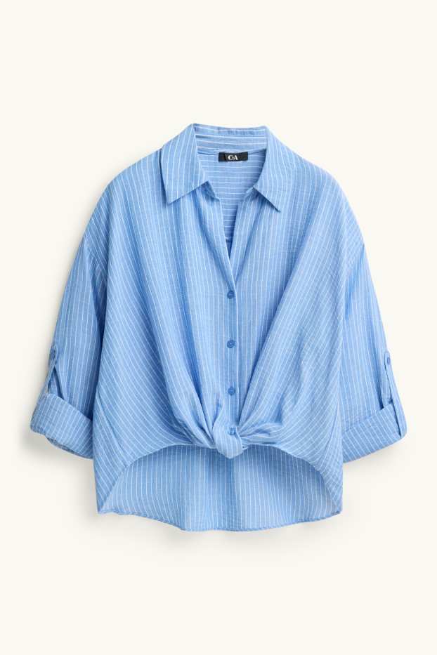 Damen - Bluse mit Knotendetail - gestreift - hellblau