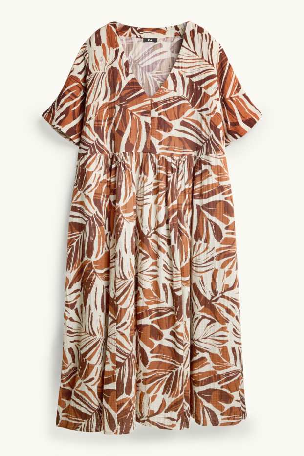 Femmes - Robe évasée à col V - à motif - marron / blanc crème