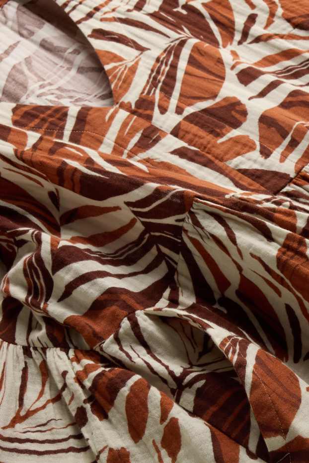 Femmes - Robe évasée à col V - à motif - marron / blanc crème