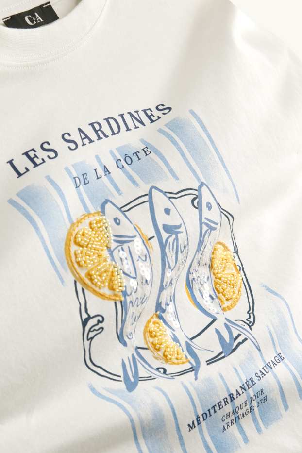 Dames - T-shirt - regular fit - glanseffect - wit