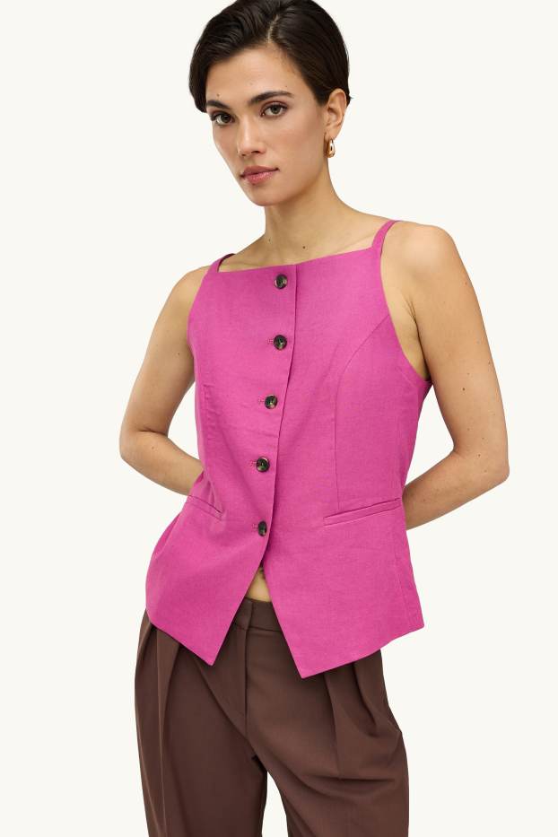 Femmes - Gilet sans manches de bureau - cintré - lin mélangé - rose