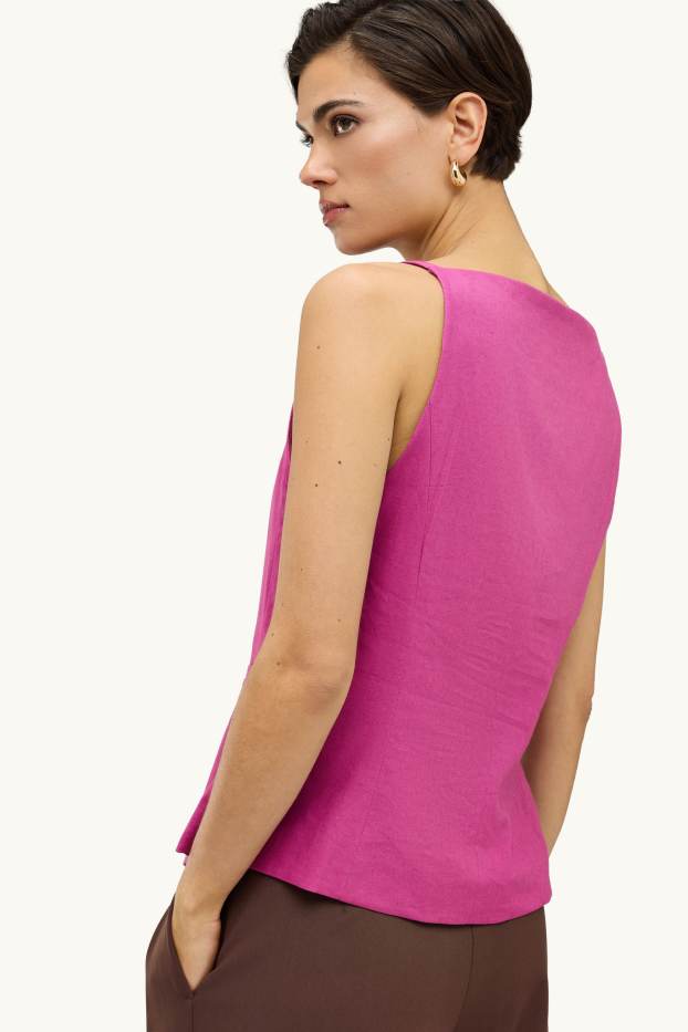 Femmes - Gilet sans manches de bureau - cintré - lin mélangé - rose