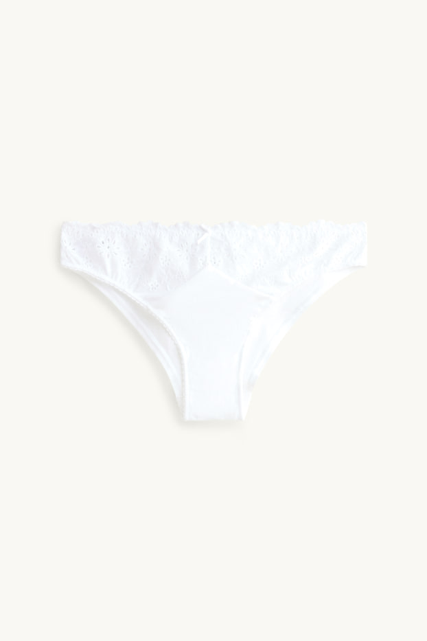 Femei - Chiloți model brazilian - broderie englezească - alb