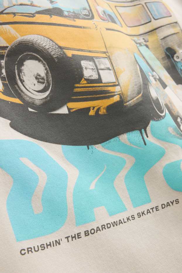 Kinder Jungen - Van und Skateboard - Kurzarmshirt - beige