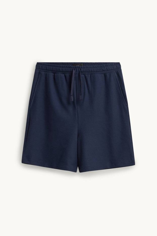 Hommes - Short en molleton - finition texturée - bleu foncé