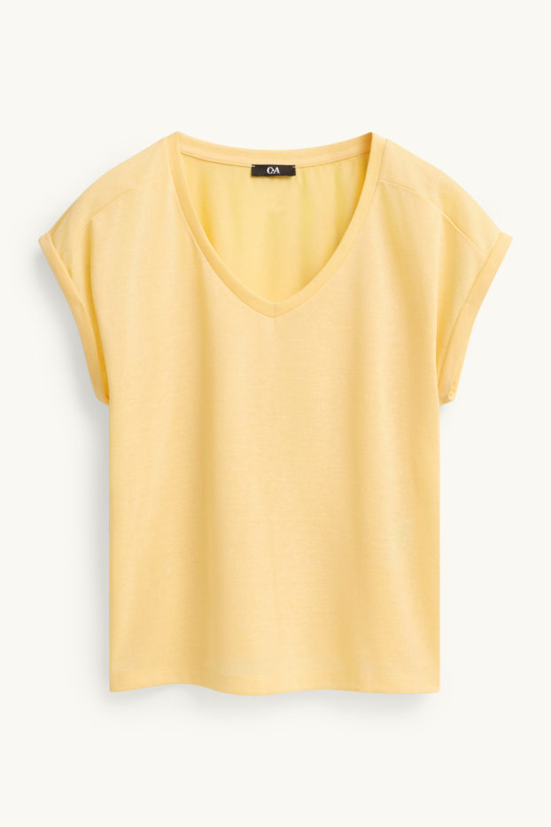 Femmes - T-shirt à col V - relaxed fit - jaune