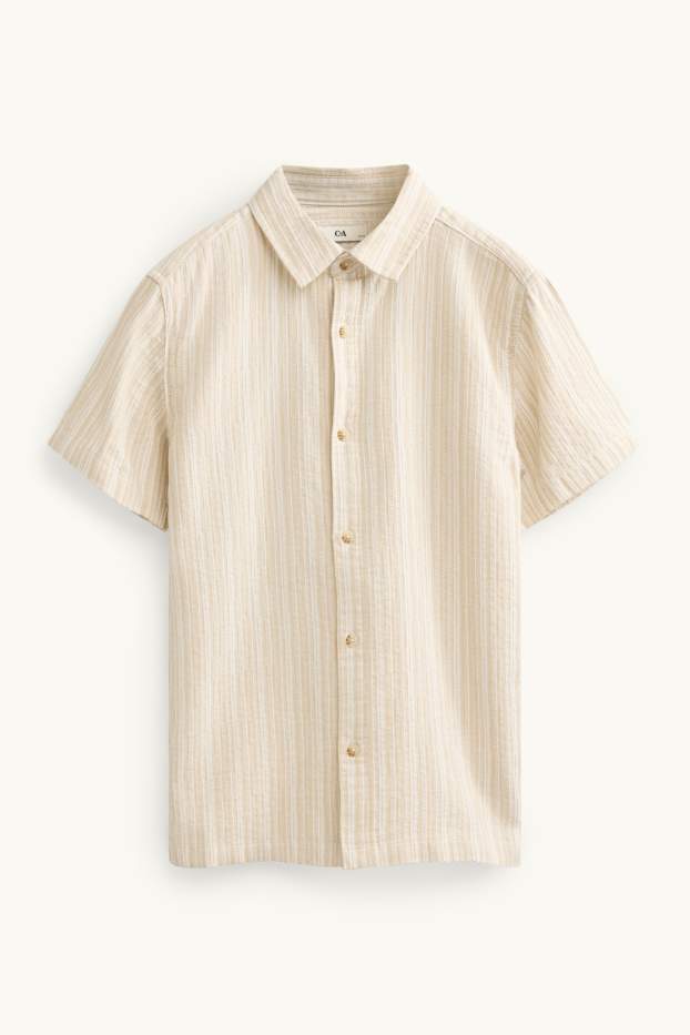 Children Boys - Shirt - striped - textured - beige