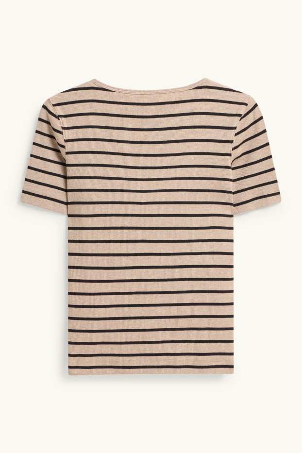 Damen - T-Shirt - Slim Fit - gerippt - gestreift - braun
