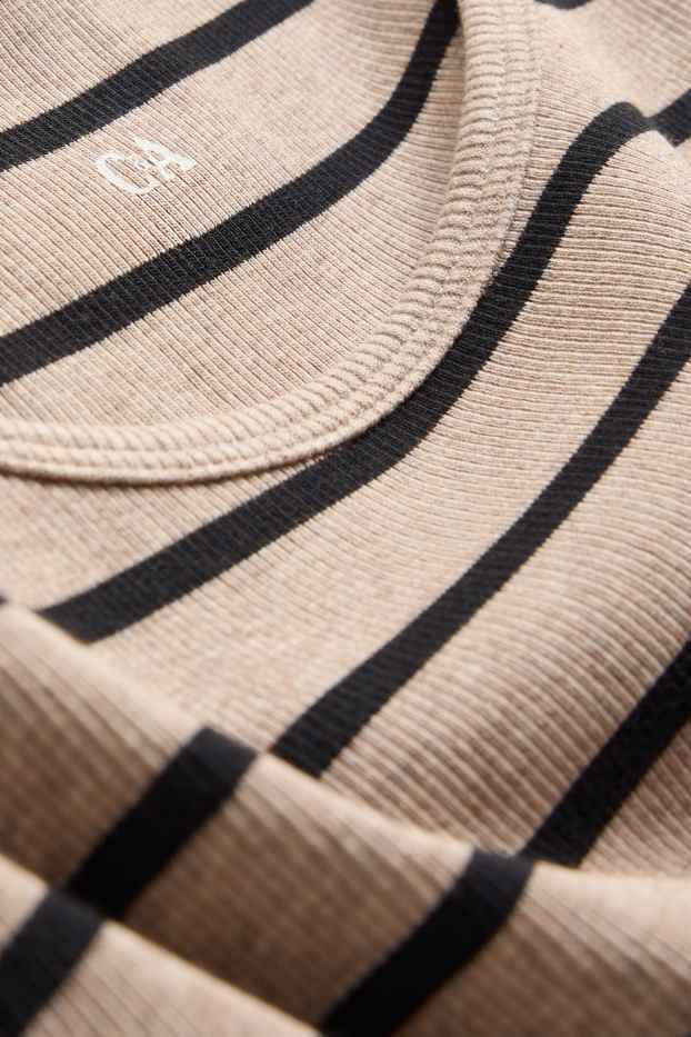 Damen - T-Shirt - Slim Fit - gerippt - gestreift - braun