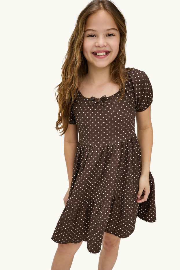 Kinder Mädchen - Kleid - gepunktet - braun