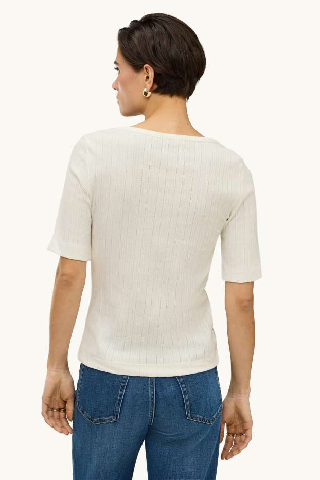 Damen - Henley-Shirt - Regular Fit - gerippt - weiß