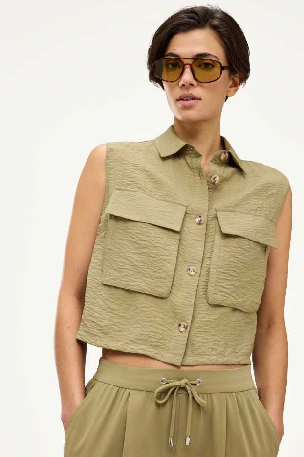 Dames - Gilet - met structuur - beige