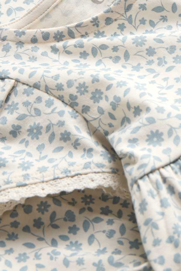 Baby: meisjes - Bloemetje - babyjurk - wit / blauw