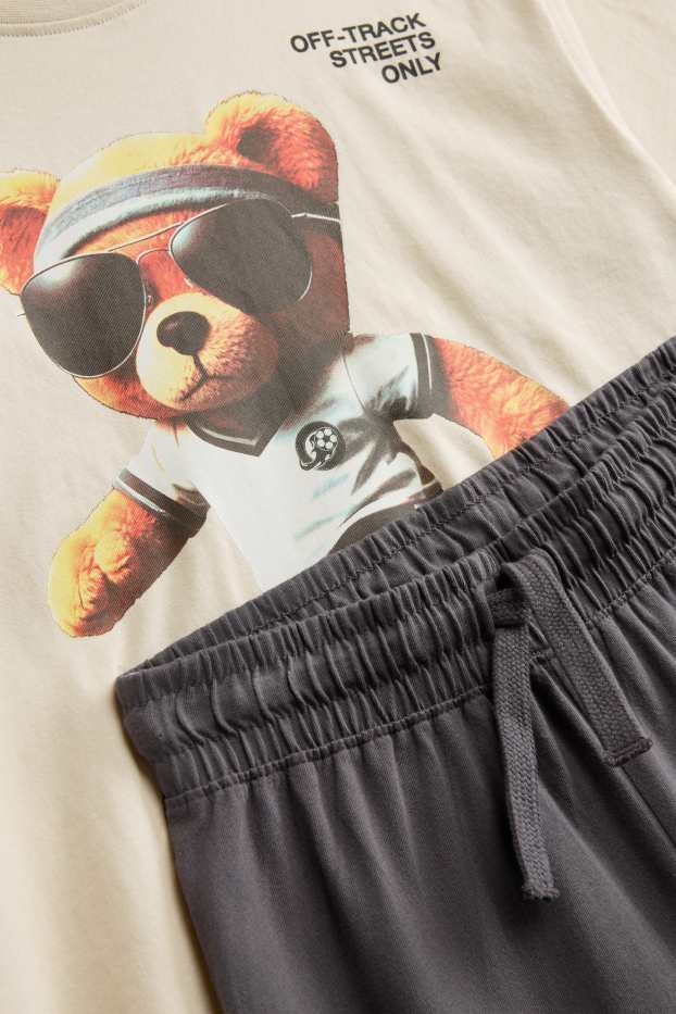 Copii - Băieți - Ursuleț de pluș - set - tricou cu mânecă scurtă și pantaloni scurți - 2 piese - bej