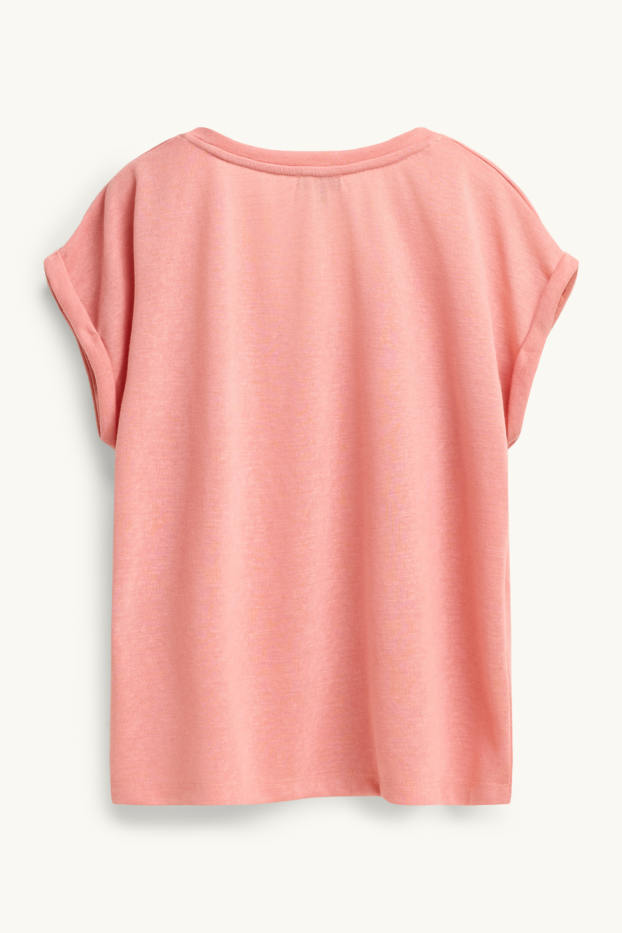 Femmes - T-shirt à col V - relaxed fit - rose