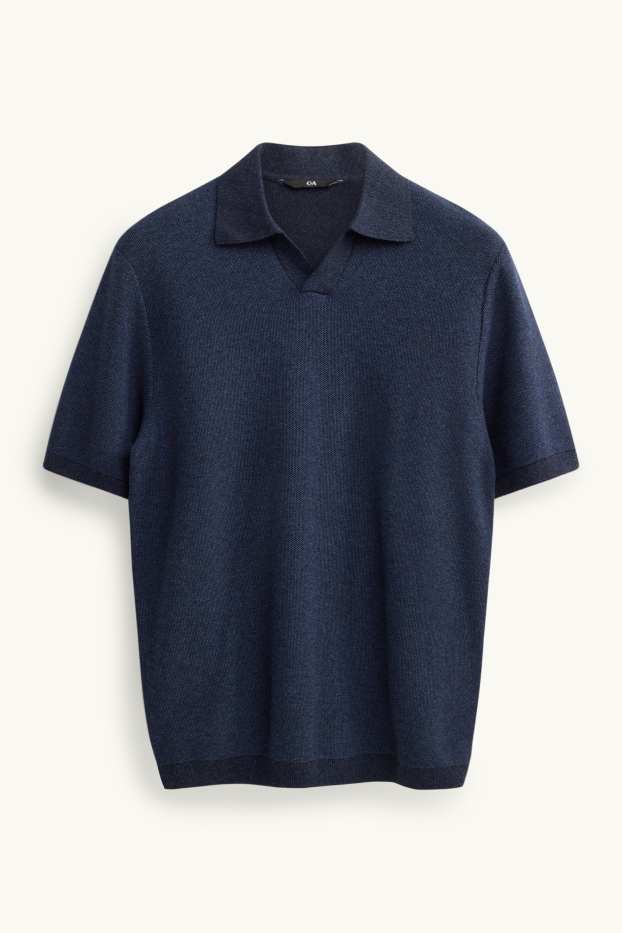 Heren - Gebreid poloshirt - regular fit - met structuur - donkerblauw