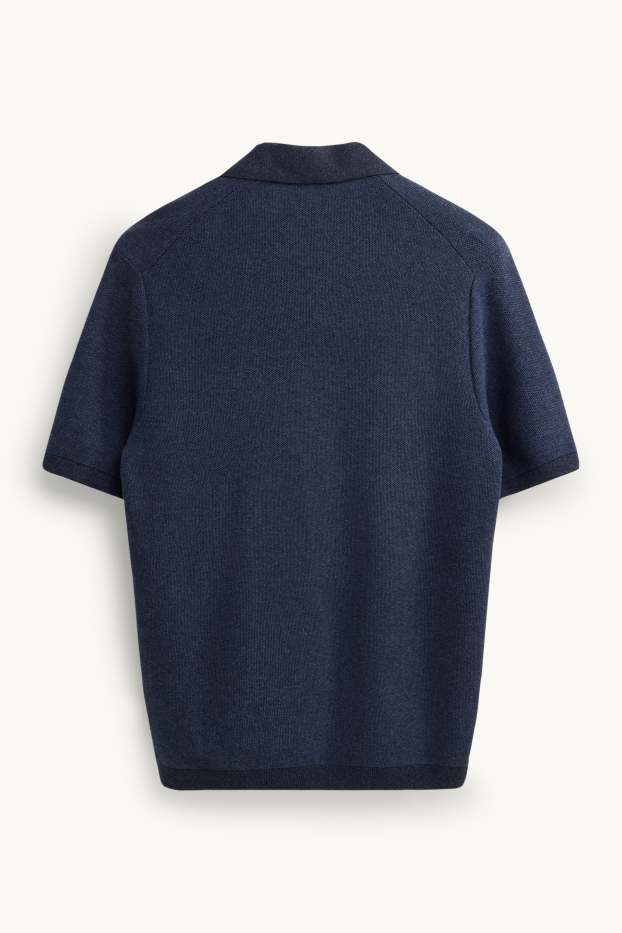 Heren - Gebreid poloshirt - regular fit - met structuur - donkerblauw