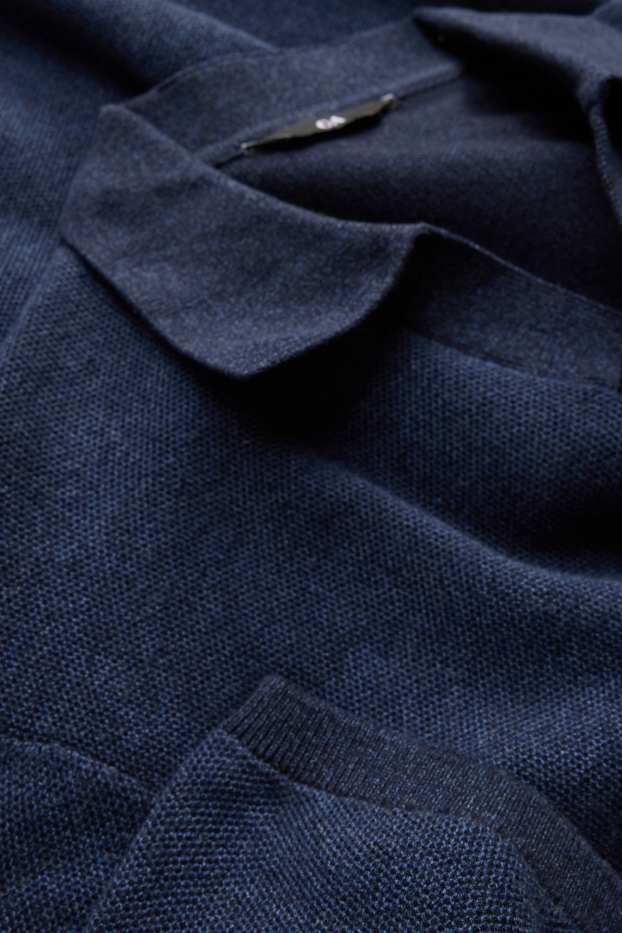 Heren - Gebreid poloshirt - regular fit - met structuur - donkerblauw