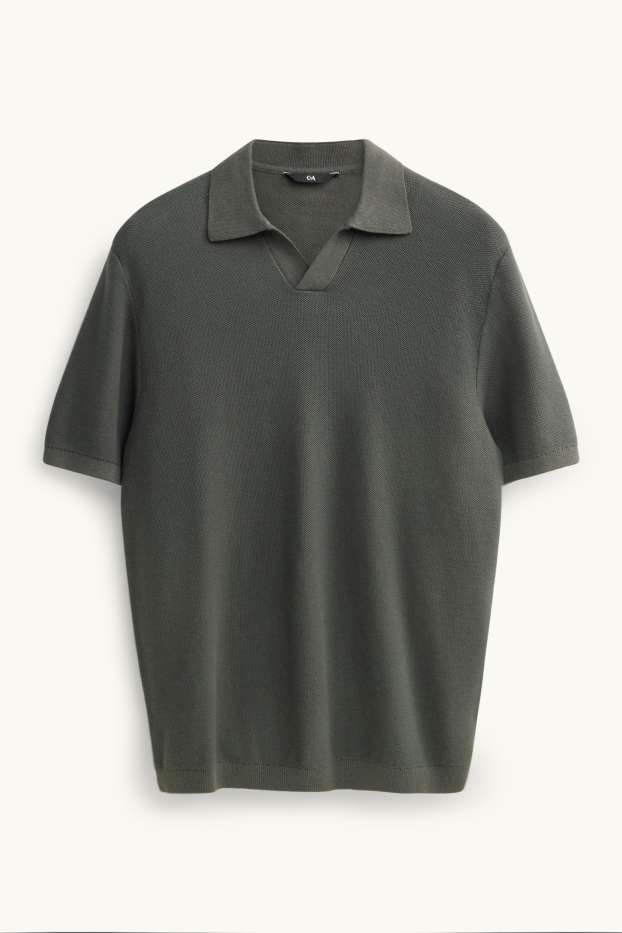 Herren - Strick-Poloshirt - Regular Fit - strukturiert - dunkelgrün