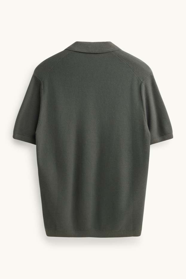 Herren - Strick-Poloshirt - Regular Fit - strukturiert - dunkelgrün