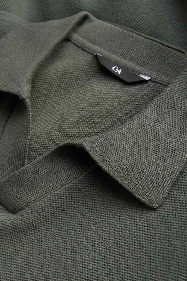 Herren - Strick-Poloshirt - Regular Fit - strukturiert - dunkelgrün
