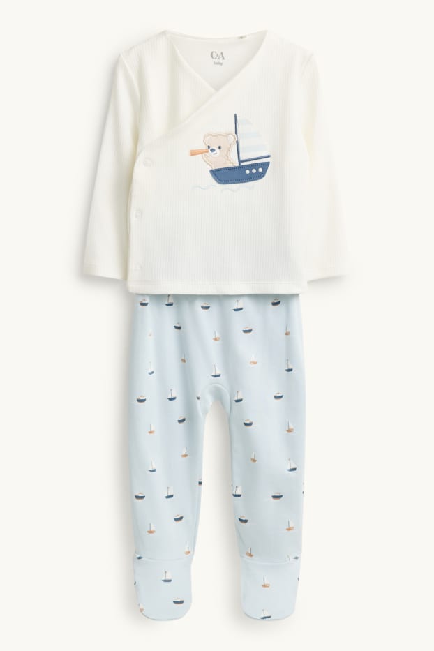 Baby Boys - Teddy bear and sailing boat - newborn outfit - 2 piece - white