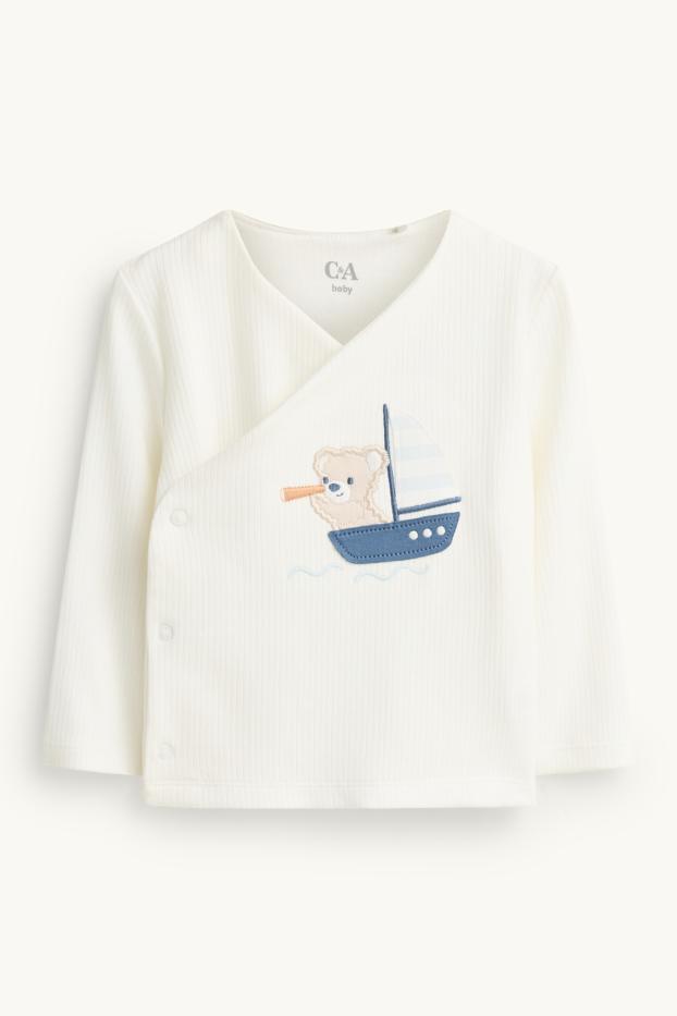 Baby Boys - Teddy bear and sailing boat - newborn outfit - 2 piece - white