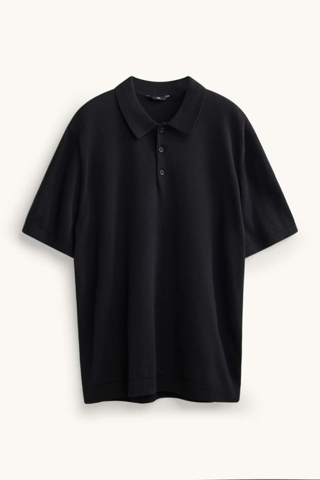 Bărbați - Tricou polo din tricot - regular fit - negru