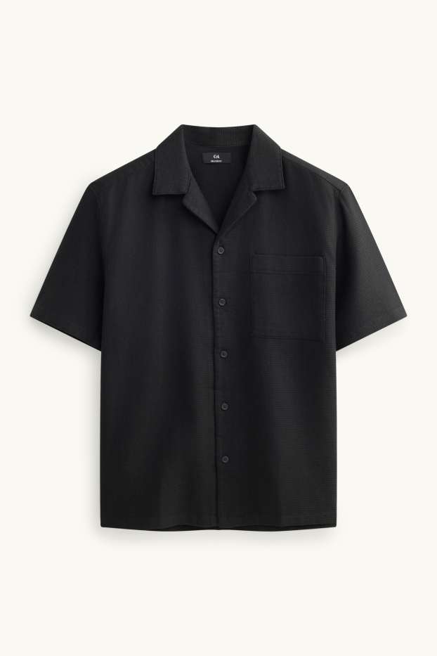 Herren - Hemd - Relaxed Fit - Reverskragen - strukturiert - schwarz