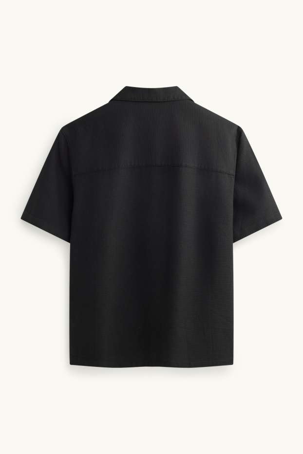 Herren - Hemd - Relaxed Fit - Reverskragen - strukturiert - schwarz