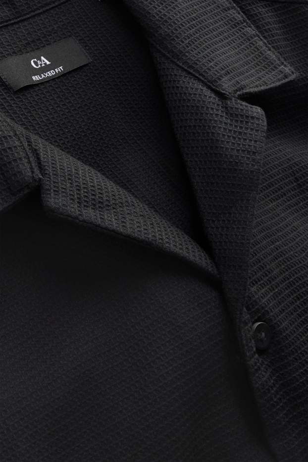 Herren - Hemd - Relaxed Fit - Reverskragen - strukturiert - schwarz