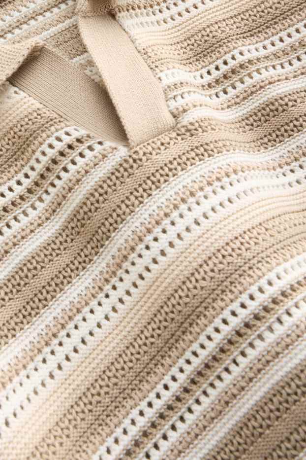 Pánské - Pletená polokošile - regular fit - pruhovaná - strukturovaná - béžová