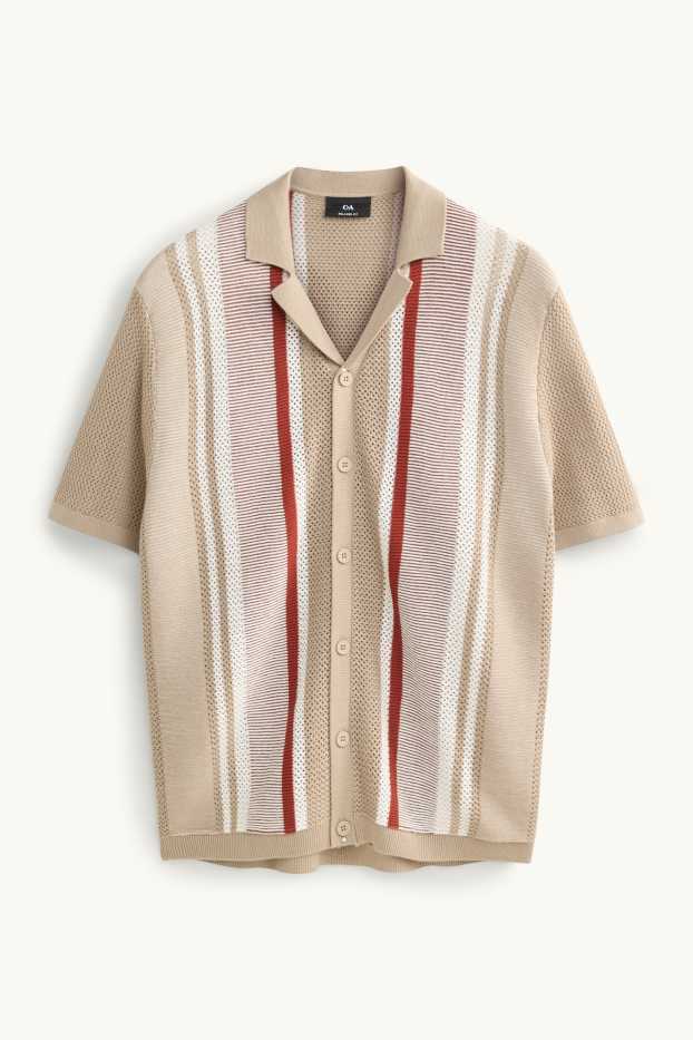 Herren - Strick-Hemd - Relaxed Fit - Reverskragen - gestreift - beige