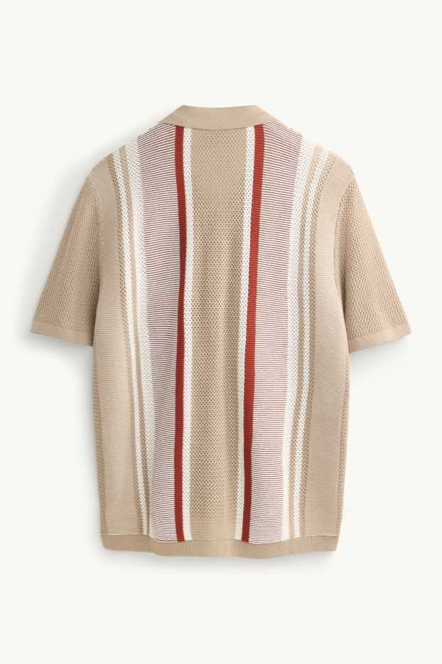 Herren - Strick-Hemd - Relaxed Fit - Reverskragen - gestreift - beige