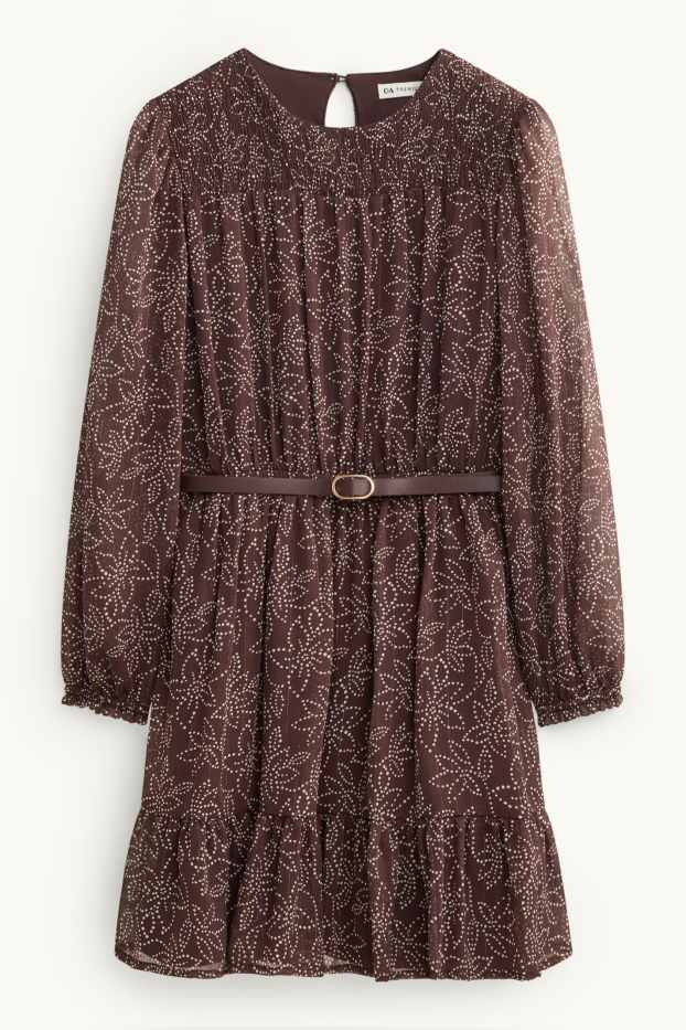 Kinder Mädchen - Blume - Kleid mit Gürtel - braun