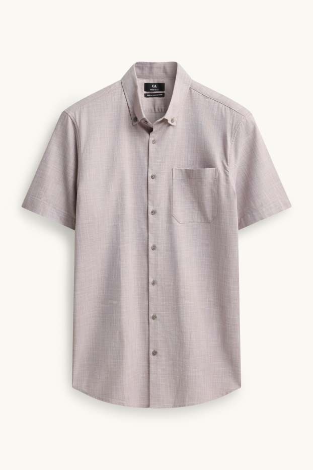 Hommes - Chemise de bureau - regular fit - col button-down - gris