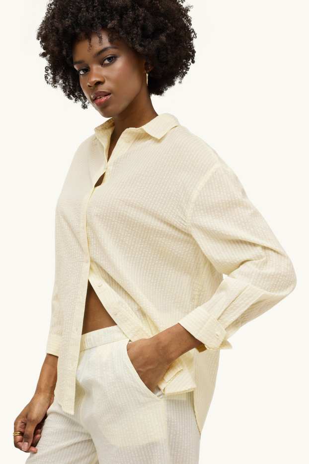 Dames - Overhemdblouse - gestreept - lichtgeel