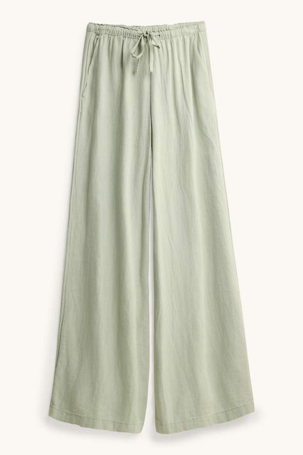 Mujer - Pantalón de tela con parte de lino - mid waist - loose fit - verde