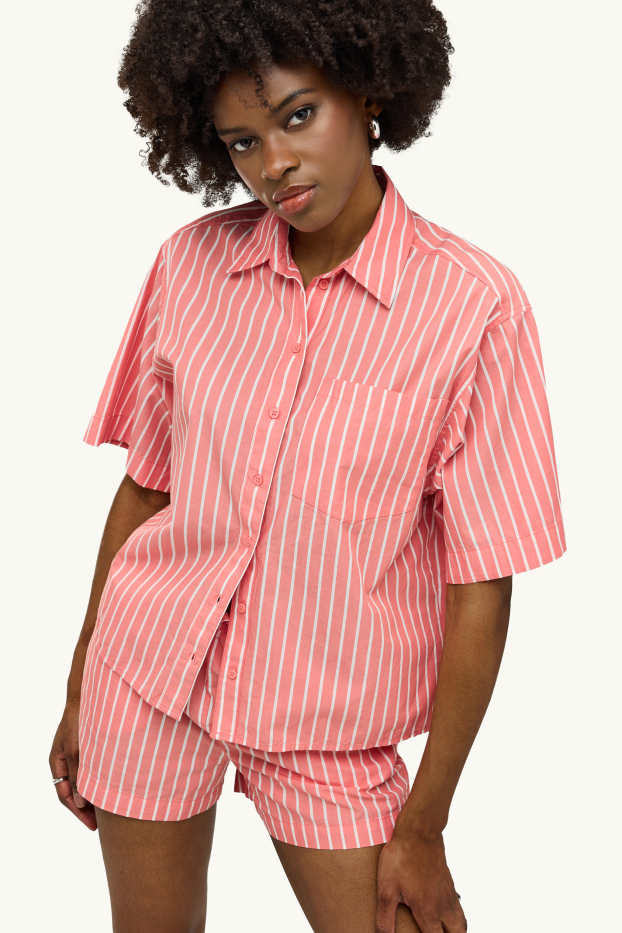 Femei - Bluză tip cămașă - cu dungi - roșu / alb