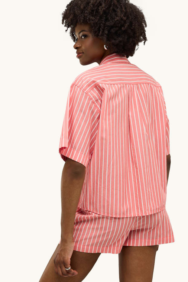 Femei - Bluză tip cămașă - cu dungi - roșu / alb